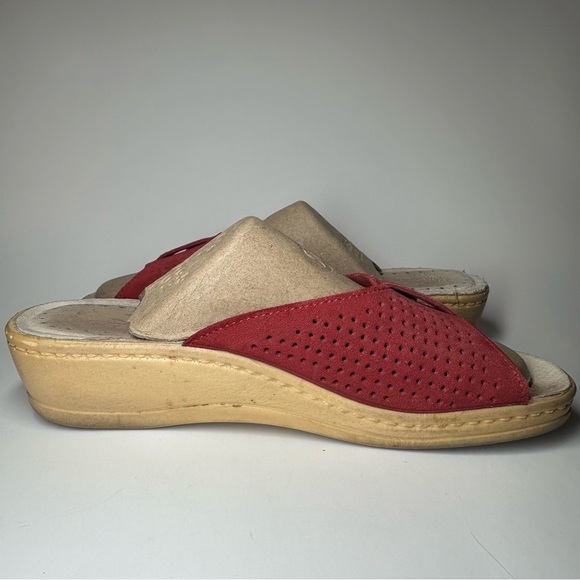 Fly Flot Suede Wedge Slides Women's US 7.5 EU 38 Red Anti Shock Italy Comfort - Picture 4 of 13